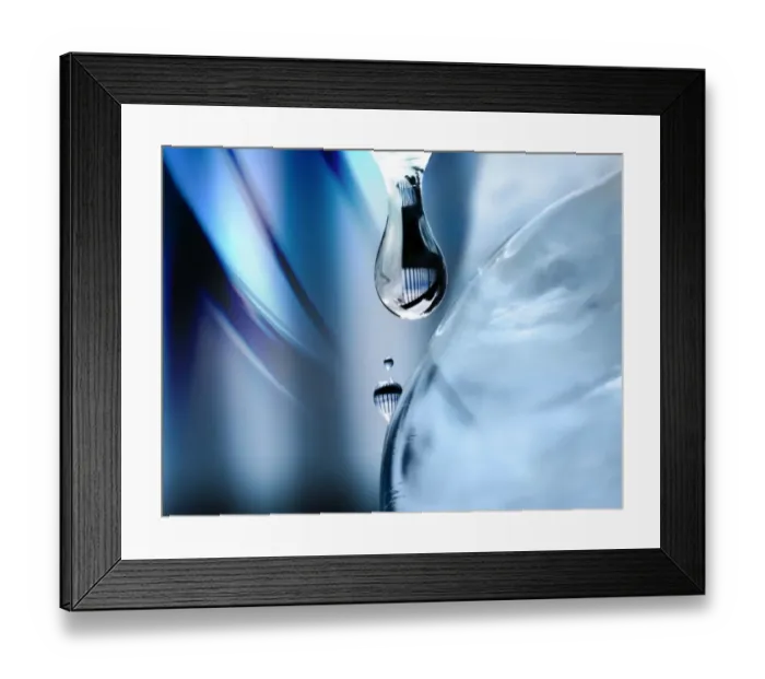 Framed Print : Drip drip. Macro shot of droplets of melting ice in cool blue hues Framed Print : Drip drip. Macro shot of droplets of melting ice in cool blue hues