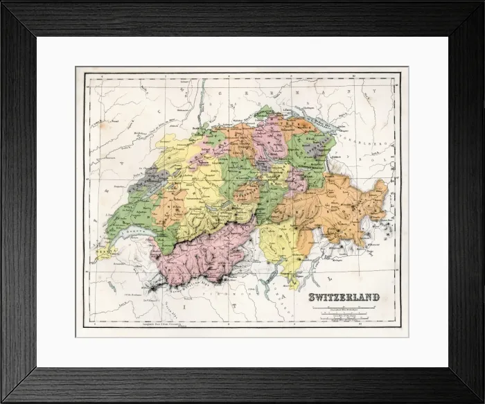 Framed Print : Antique Map of Switzerland Framed Print : Antique Map of Switzerland