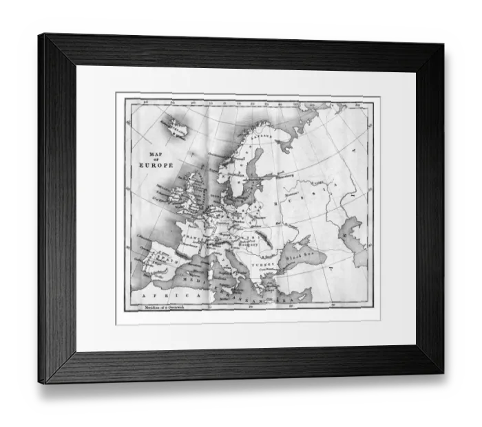 Framed Print : Vintage Map of Europe Mid 19th Century Framed Print : Vintage Map of Europe Mid 19th Century