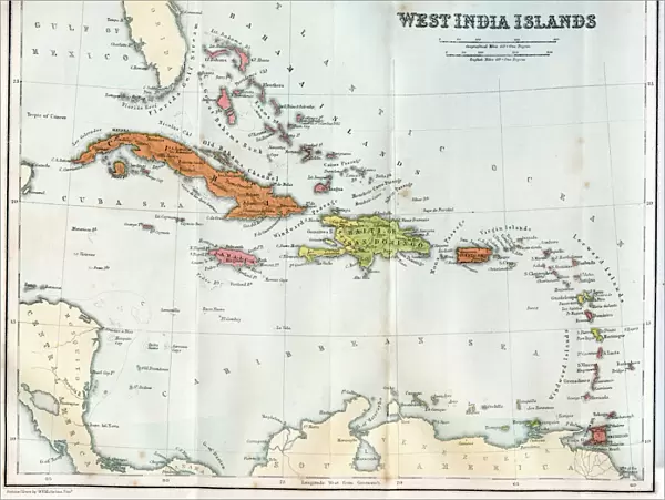 Vintage map of the West India Islands 1860s