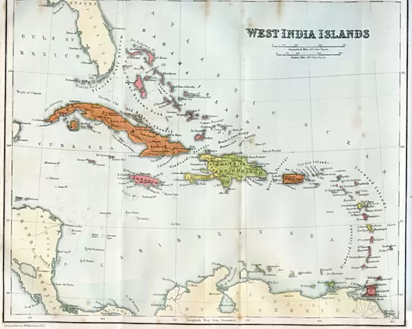 Vintage map of the West India Islands 1860s