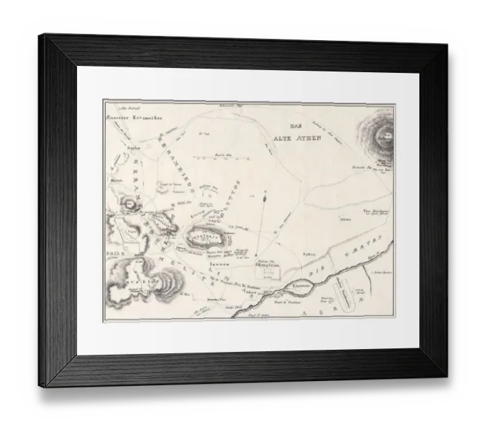 Framed Print : Map of the ancient Athens, lithograph, published c. 1830 Framed Print : Map of the ancient Athens, lithograph, published c. 1830