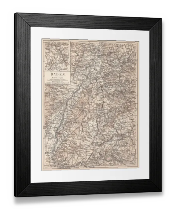 Framed Print : Historical German territory of Baden, lithograph, published in 1874