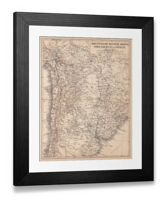 Framed Print : Argentina, Bolivia, Chile, Paraguay and Uruguay, lithograph, published in 1874 Framed Print : Argentina, Bolivia, Chile, Paraguay and Uruguay, lithograph, published in 1874