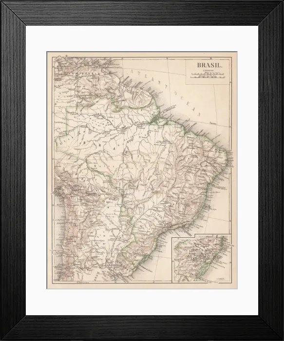 Framed Print : Map of Brazil. Lithograph, lithograph, published in 1874 Framed Print : Map of Brazil. Lithograph, lithograph, published in 1874