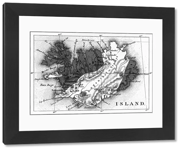 Map of Volcanic Chart of Iceland Engraving