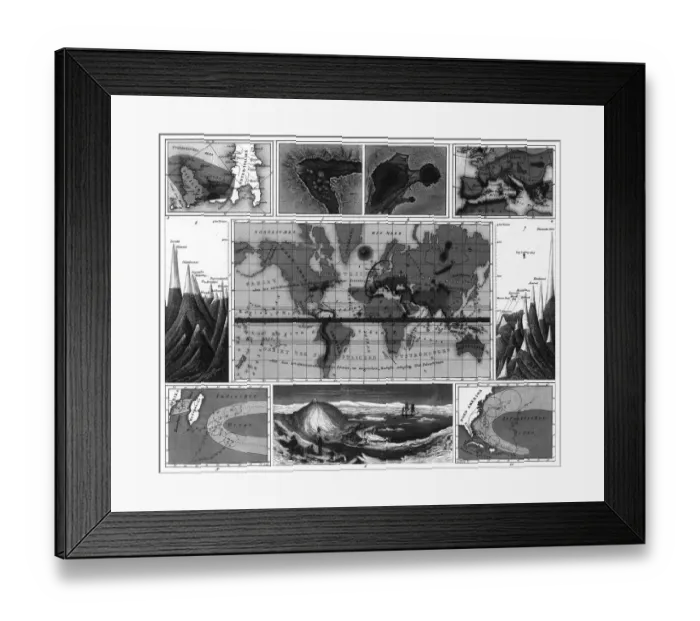 Framed Print : Volcanic and Hurricane Charts; Craters; and Antarctica Engraving Framed Print : Volcanic and Hurricane Charts; Craters; and Antarctica Engraving