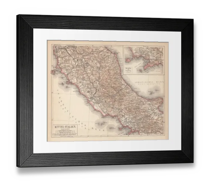 Framed Print : Map of Central Italy, lithograph, puplished in 1876 Framed Print : Map of Central Italy, lithograph, puplished in 1876
