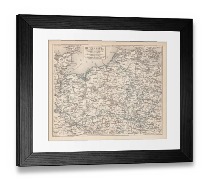 Framed Print : Ancient map of Mecklenburg, lithograph, published in 1877