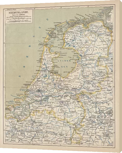 Map of the Netherlands, lithograph, published in 1877