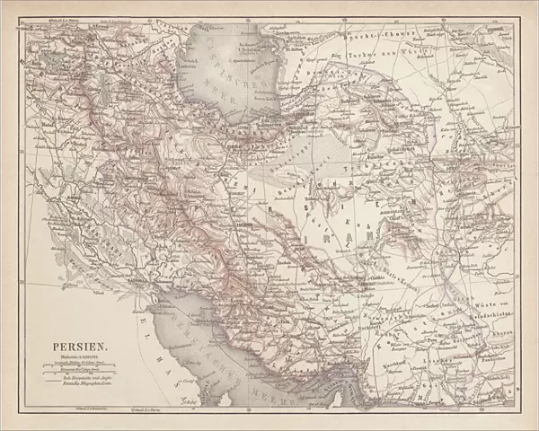 Ancient map of Persia, lithograph, published in 1877