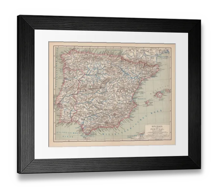 Framed Print : Spain and Portugal, lithograph, published in 1878 Framed Print : Spain and Portugal, lithograph, published in 1878