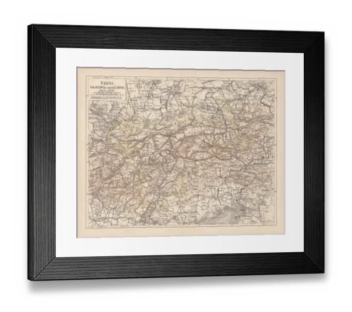 Framed Print : Tirol, Vorarlberg and Salzburg in Austria, lithograph, published in 1878 Framed Print : Tirol, Vorarlberg and Salzburg in Austria, lithograph, published in 1878