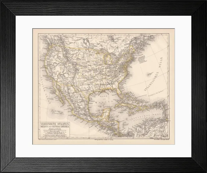 Framed Print : United States of America, Mexico and Central America, published in 1878