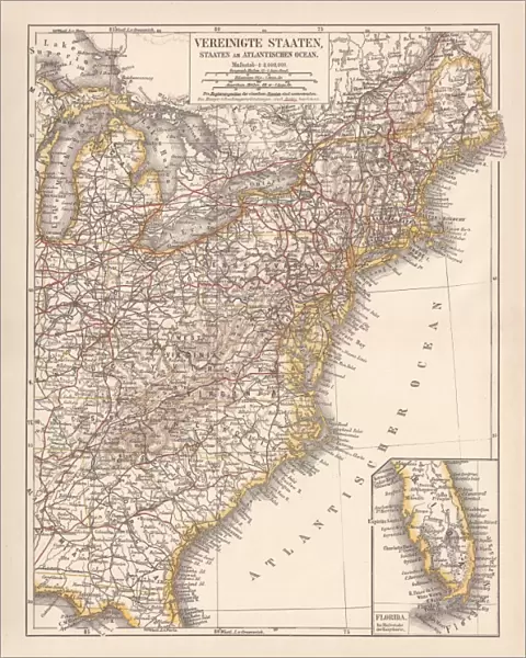 United States of America, Atlantic coast, lithograph, published in 1878