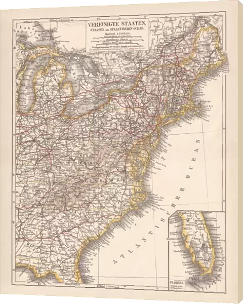 United States of America, Atlantic coast, lithograph, published in 1878