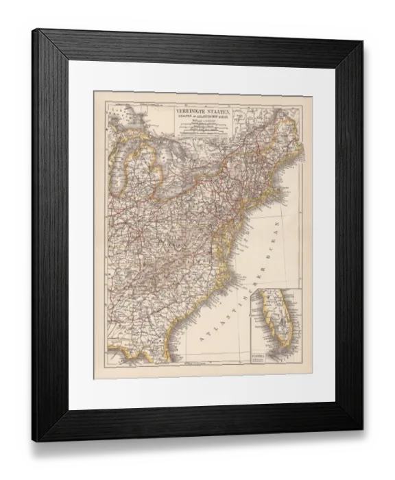 Framed Print : United States of America, Atlantic coast, lithograph, published in 1878 Framed Print : United States of America, Atlantic coast, lithograph, published in 1878