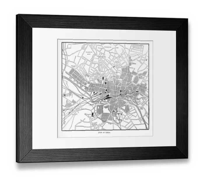 Framed Print : Victorian Map of Leeds, England Engraving, Circa 1840 Framed Print : Victorian Map of Leeds, England Engraving, Circa 1840