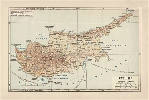 Map of Cyprus, published in 1880