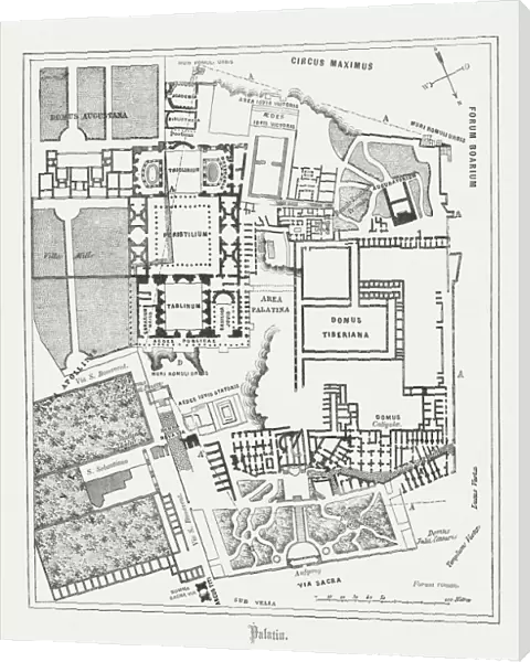 Floor plan of Palatine Hill in Rome, published in 1878