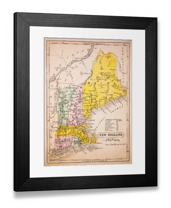 Framed Print : New England 1852 Map Framed Print : New England 1852 Map