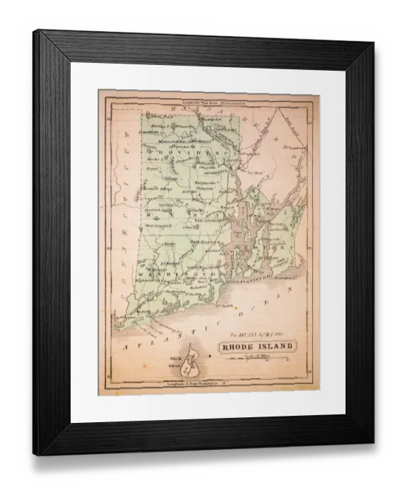 Framed Print : Rhode Island 1852 Map Framed Print : Rhode Island 1852 Map