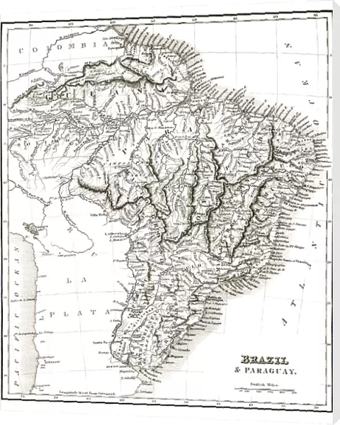 Map of Brazil and Paraguay (early 19th century steel engraving)