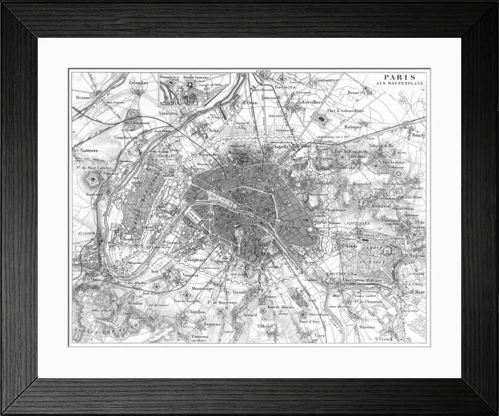 Framed Print : Fortifications of Paris Map Engraving Framed Print : Fortifications of Paris Map Engraving