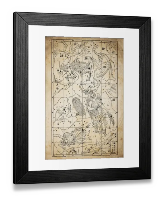 Framed Print : Antique illustration on yellow aged paper: zodiac astrology constellations (series 12) Framed Print : Antique illustration on yellow aged paper: zodiac astrology constellations (series 12)
