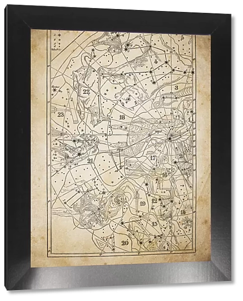 Antique illustration on yellow aged paper: zodiac astrology constellations (series 1)