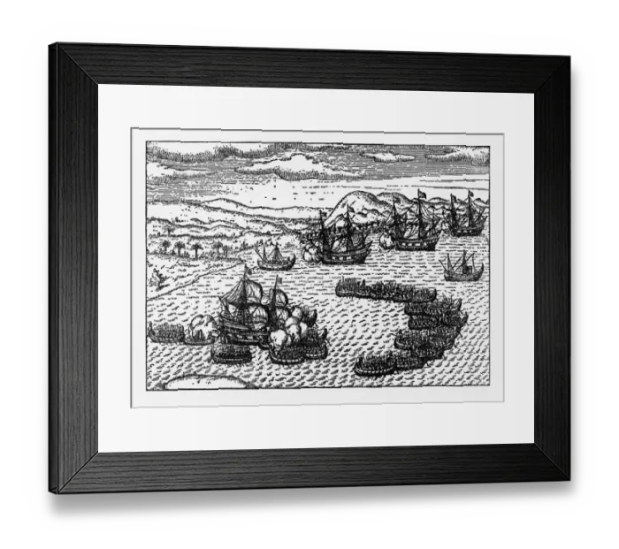 Framed Print : Historical Map of Dutch Navigators Battle in Portugal Illustration Framed Print : Historical Map of Dutch Navigators Battle in Portugal Illustration