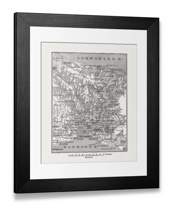 Framed Print : Map of Bosphorus, Turkey, wood engraving, published in 1882
