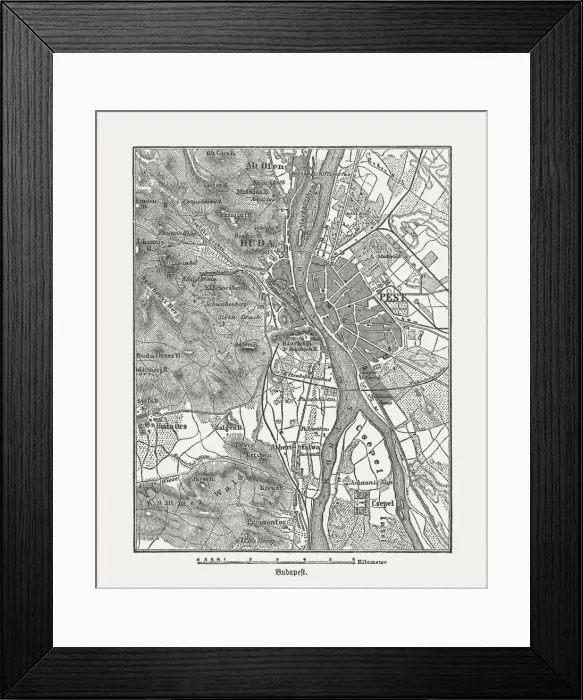 Framed Print : Budapest, wood engraving, published in 1882 Framed Print : Budapest, wood engraving, published in 1882