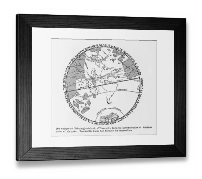 Framed Print : Sir Martin Behaimas Globe of the American Continent Engraving, 1492 Framed Print : Sir Martin Behaimas Globe of the American Continent Engraving, 1492