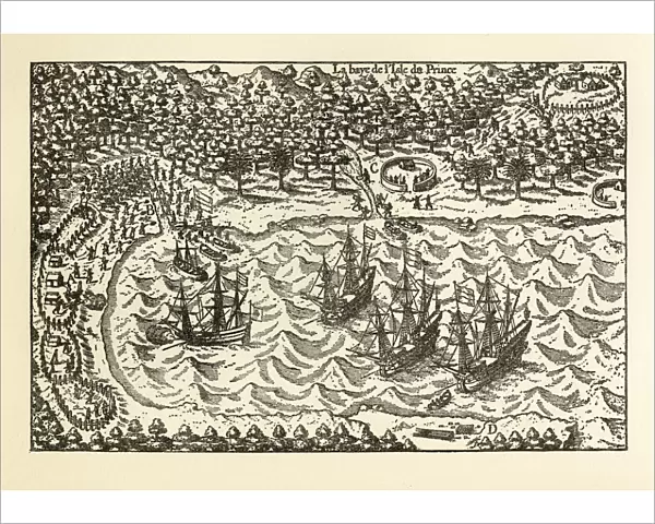 Historical Map of Van Noort at the Island of Principe, 1599