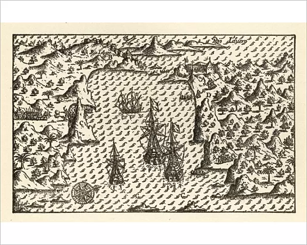 Historical Map of Van Noort at Rio de Janeiro, 1598