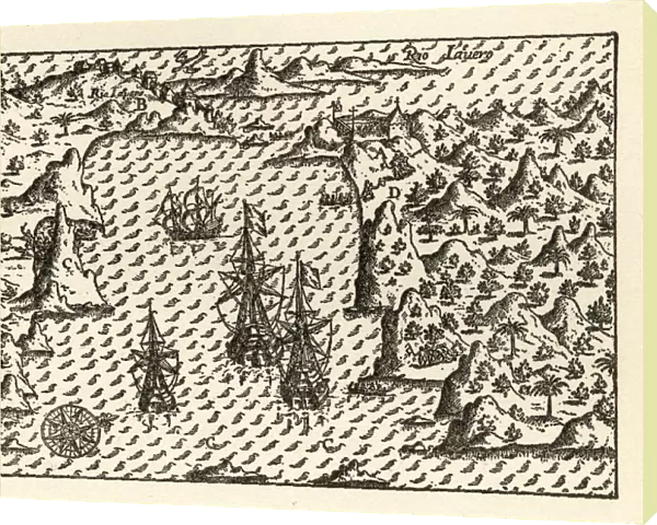 Historical Map of Van Noort at Rio de Janeiro, 1598