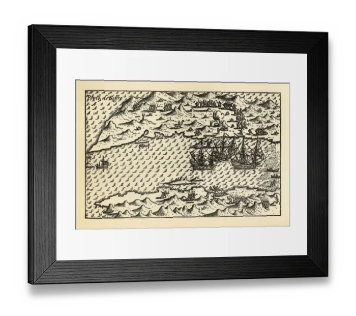 Framed Print : Historical Map of Van Noort at Porto Deseado, 1598 Framed Print : Historical Map of Van Noort at Porto Deseado, 1598