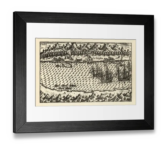 Framed Print : Historical Map of Van Noort at Porto Deseado, 1598 Framed Print : Historical Map of Van Noort at Porto Deseado, 1598