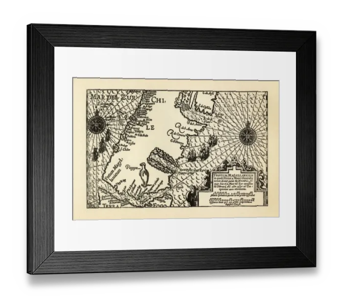 Framed Print : Map of Van Noort at the Strait of Magellan, 1599 Framed Print : Map of Van Noort at the Strait of Magellan, 1599