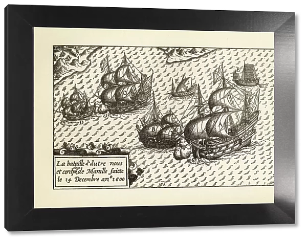 Engraving of Van Noort Landing in Manila Bay, Philippines, 1600