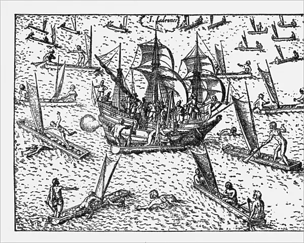 Theives Attacking Van Noort on the Marianne Islands, 1600