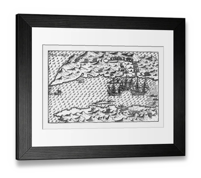 Framed Print : Van Noort at Porto Deseado Historical Map of 1598