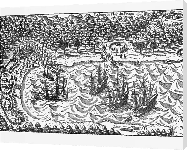 Island of Principe Historical Map by Van Noort, Circa 1598