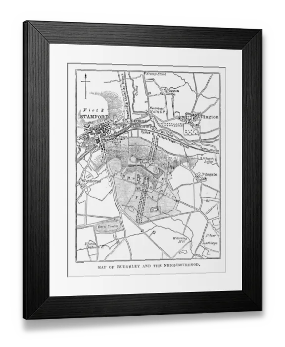 Framed Print : Map of Burghley and Neighborhoods, England Victorian Engraving, 1840 Framed Print : Map of Burghley and Neighborhoods, England Victorian Engraving, 1840