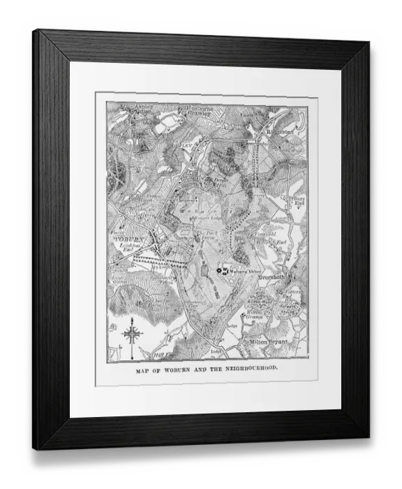 Framed Print : Map of Woburn and Neighborhoods, England Victorian Engraving, Circa 1840 Framed Print : Map of Woburn and Neighborhoods, England Victorian Engraving, Circa 1840