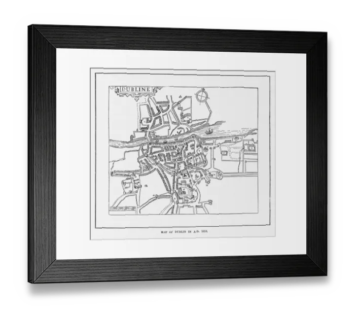 Framed Print : Historical Map of Dublin, Ireland Victorian Engraving, Circa 1610 Framed Print : Historical Map of Dublin, Ireland Victorian Engraving, Circa 1610