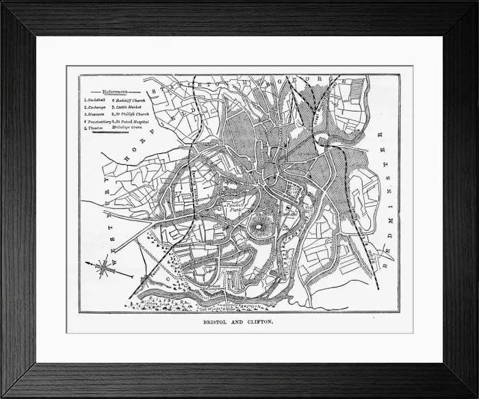 Framed Print : Map of Bristol and Clifton, Yorkshire, England Victorian Engraving, 1840 Framed Print : Map of Bristol and Clifton, Yorkshire, England Victorian Engraving, 1840