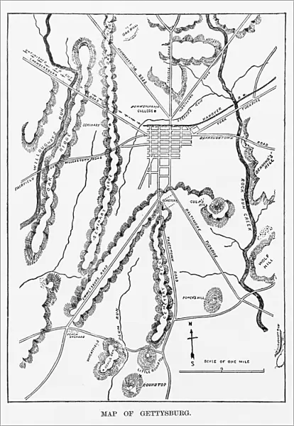Battle of Gettysburg Map, July 3, 1863 Civil War Engraving