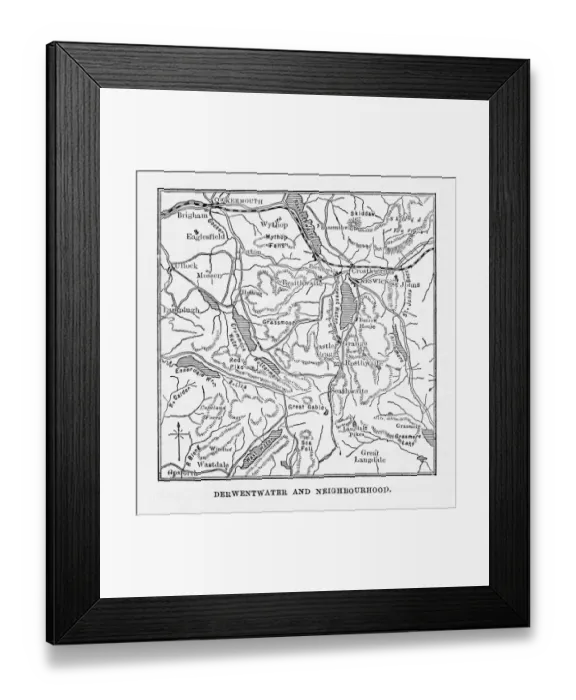 Framed Print : Map of Derwentwater, Keswick, England Victorian Engraving, 1840 Framed Print : Map of Derwentwater, Keswick, England Victorian Engraving, 1840
